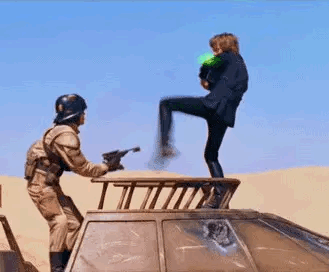 luke skywalker absolutely whiffing trying to kick some guy in the head but, via movie magic, the guy flails backward anyway lol